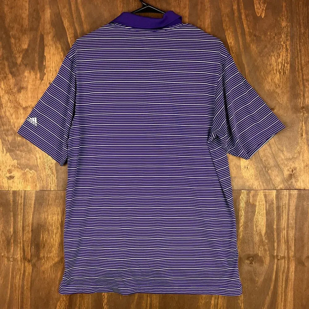 Adidas ClimaLite Mens Polo Purple White Stripe Short Sleeve Polyester Medium